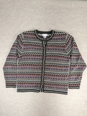 Christopher & Banks Earth Tone Patterned Fair Isle Knit Button Cardigan Size L